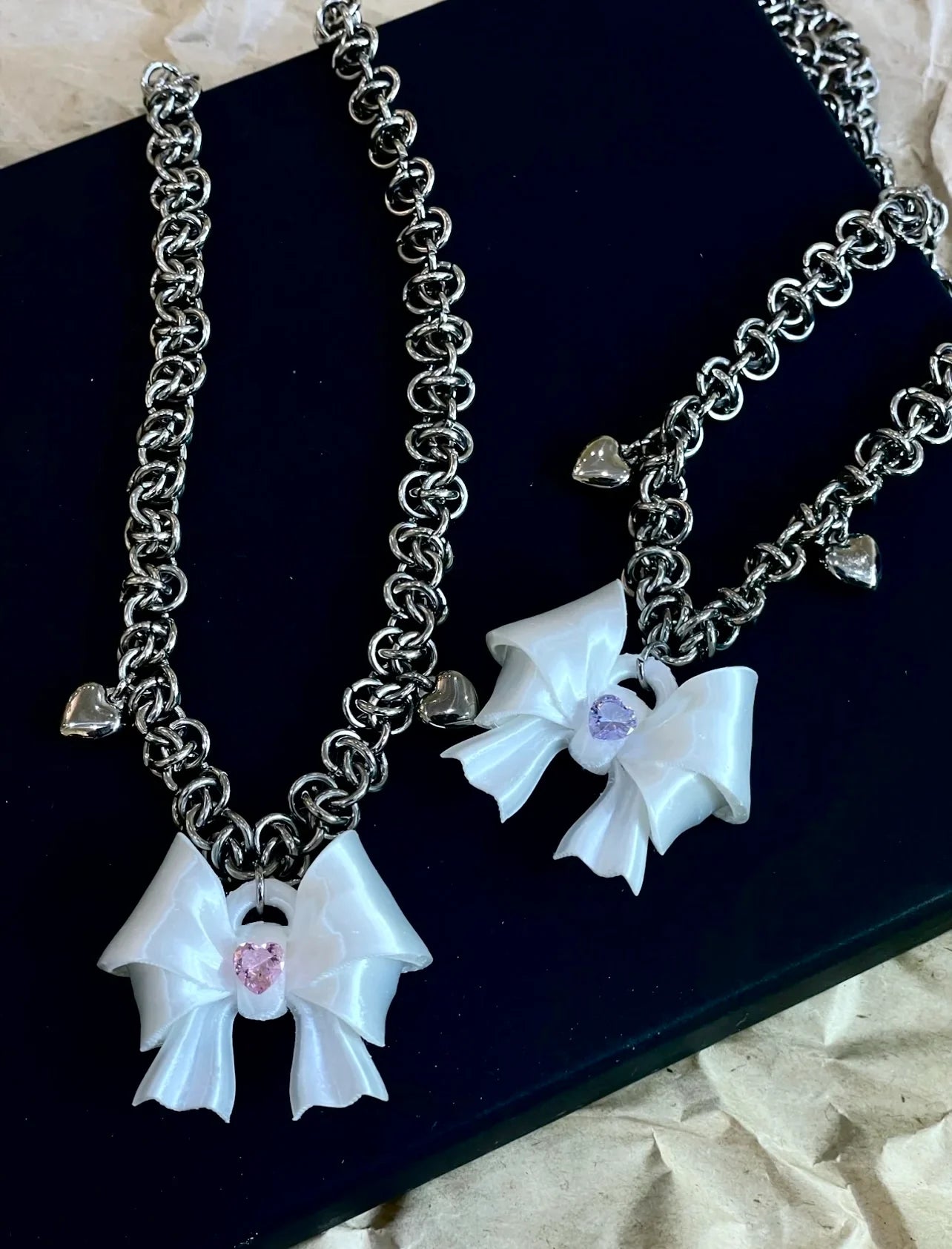 The One1| 3D Printed Silk White Bow Chainmail Necklace