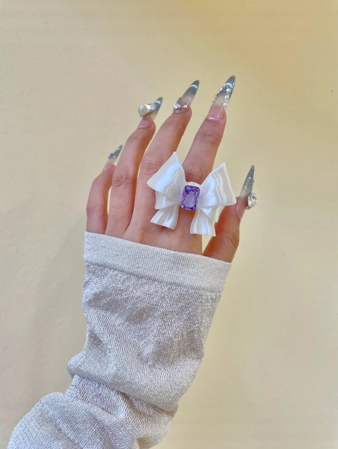 The One1| 3D Printed Silk White Bow Ring