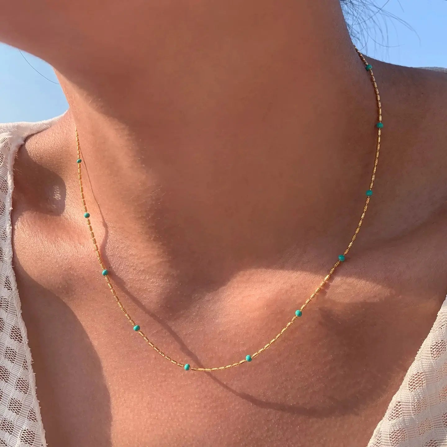 The One1| Natural Turquoise and Pearl Necklace for woman, Layered style