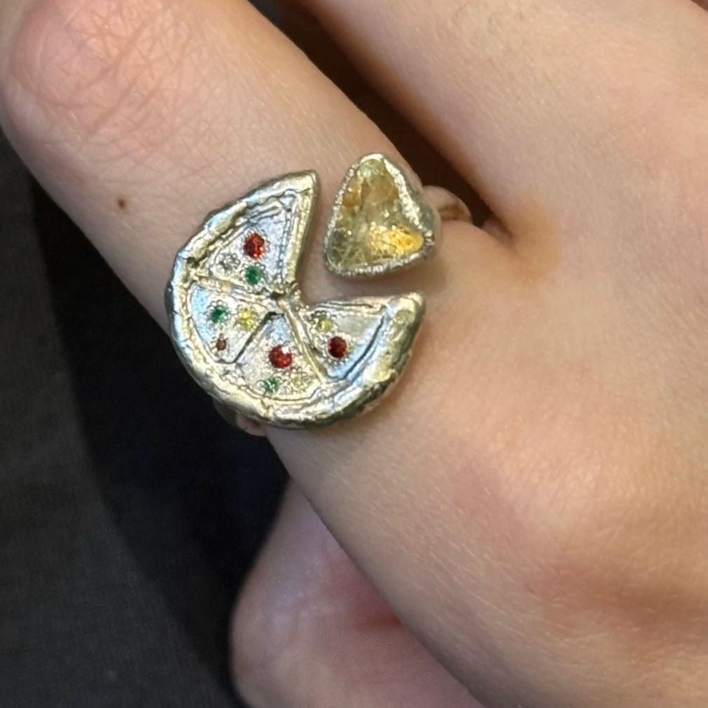 The One1| Sterling Sliver Pizza Ring, Adjustable Ring