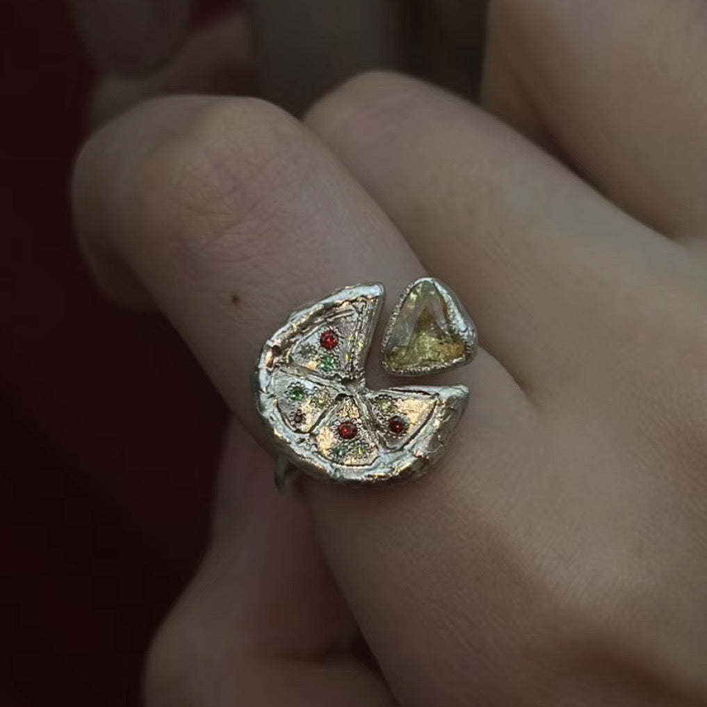 The One1| Sterling Sliver Pizza Ring, Adjustable Ring