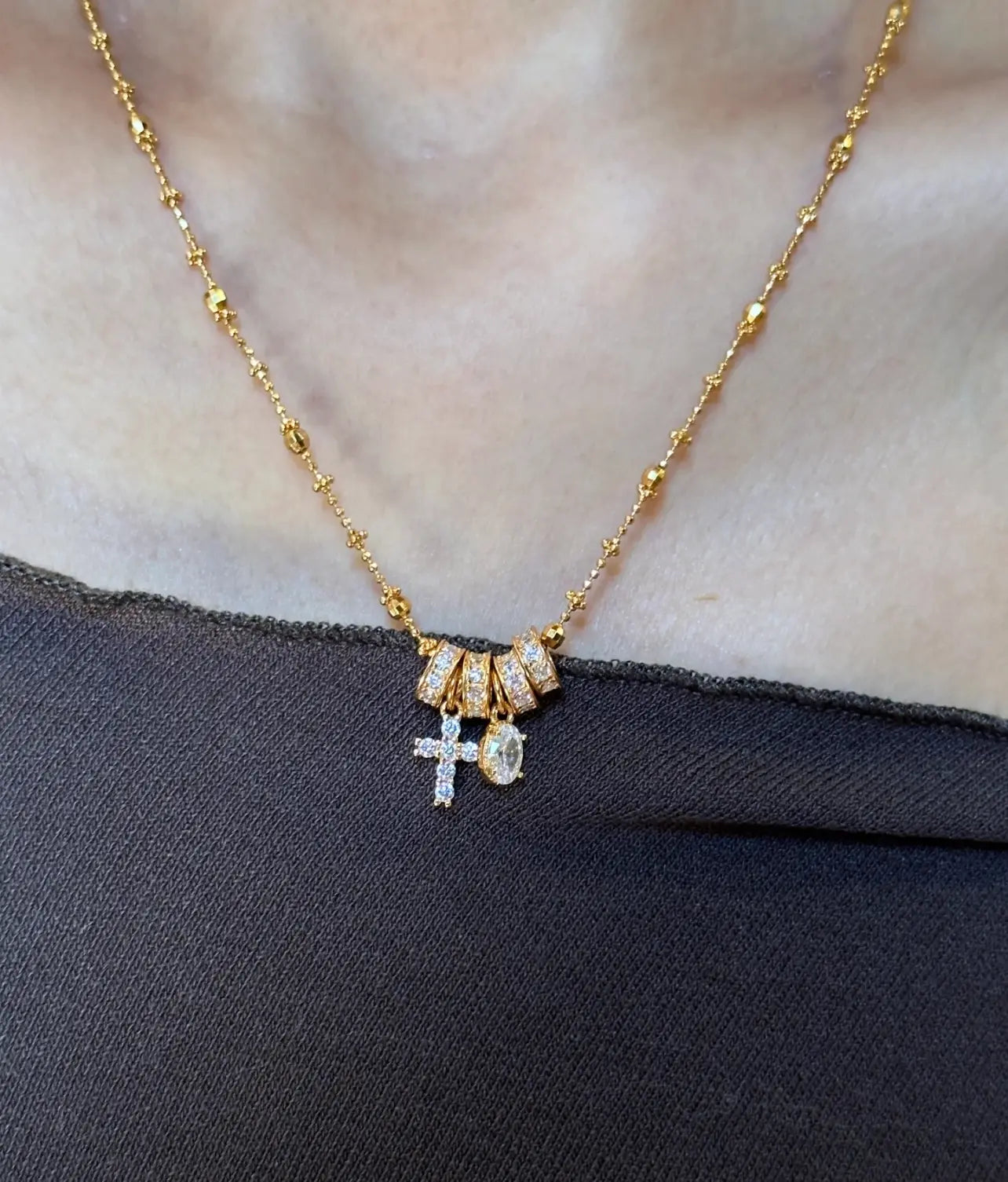 The One1| Vintage Gold Lock&Cross Detachable Necklace for woman