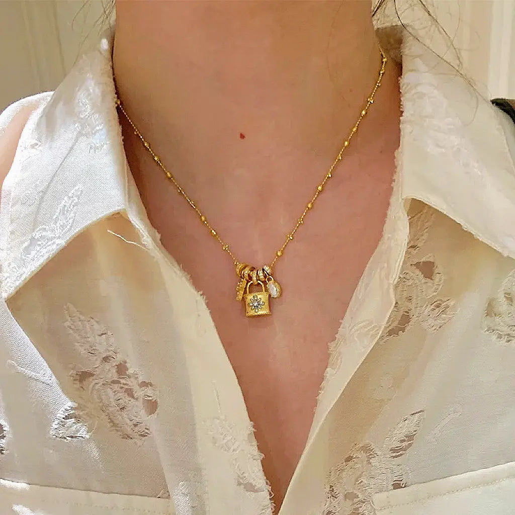 The One1| Vintage Gold Lock&Cross Detachable Necklace for woman