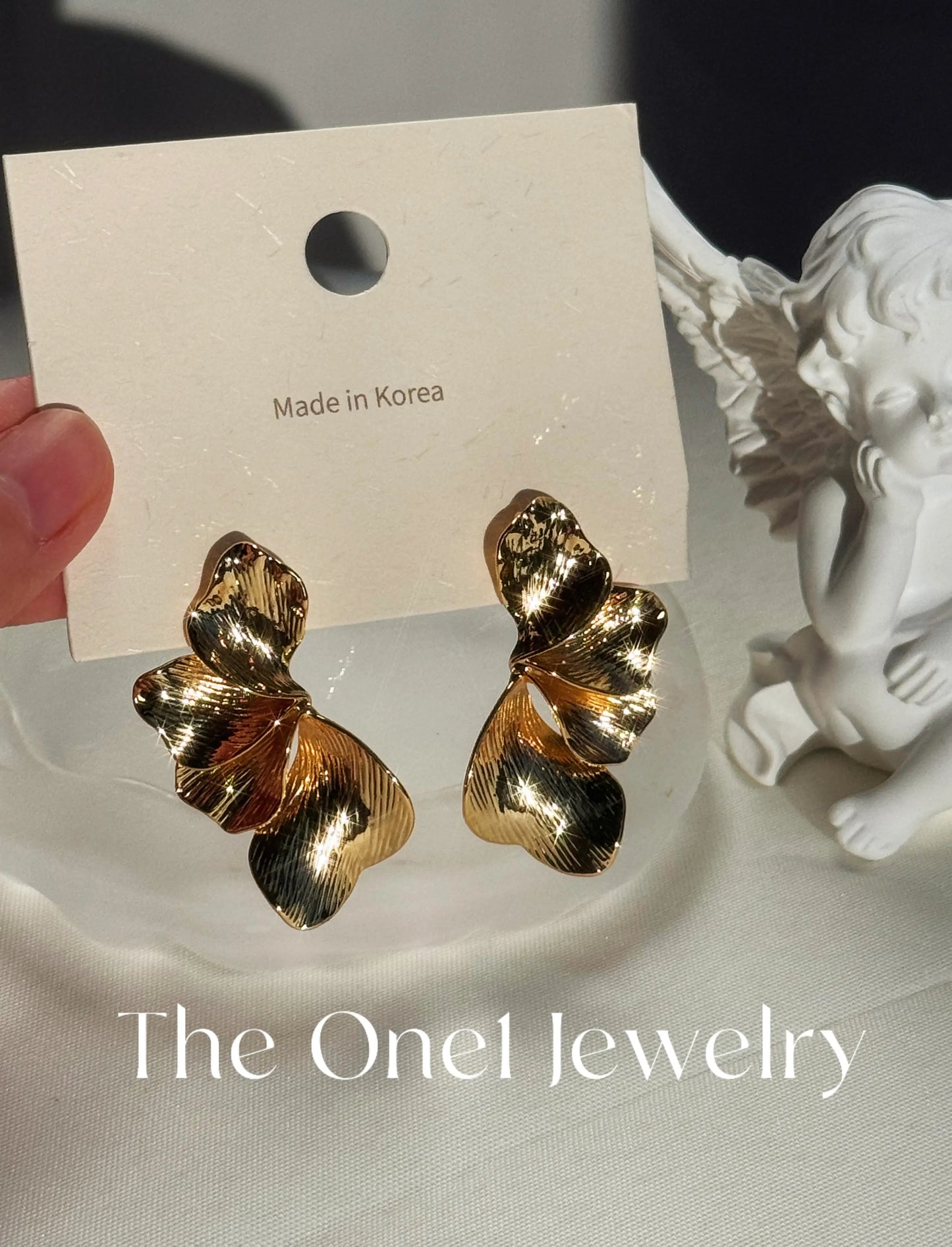 THE ONE1 - 24K Gold Textured Sculptural Floral Earrings
