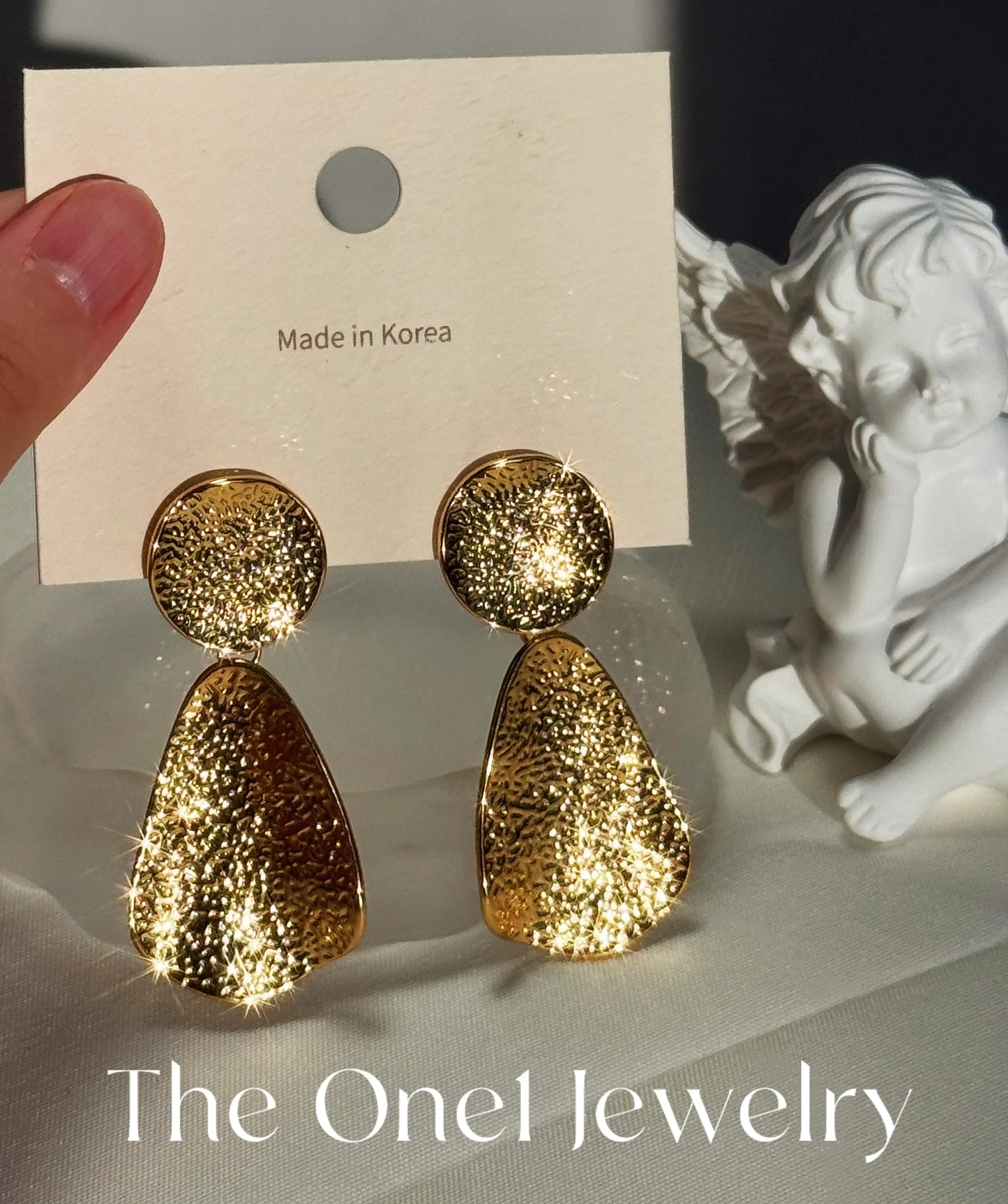 THE ONE1 - 24K Gold High-Shine Textured Drop Earrings