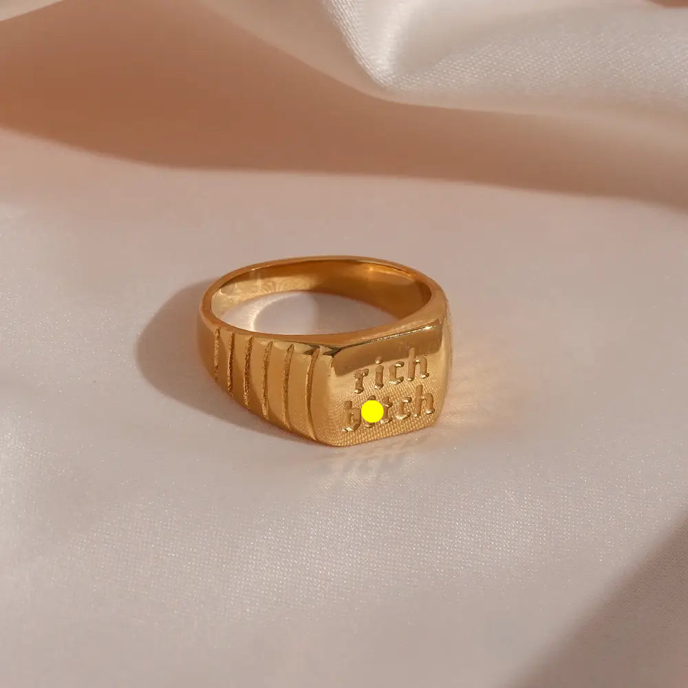 The One1| Waterproof Statement text Ring1 with Gold-tone