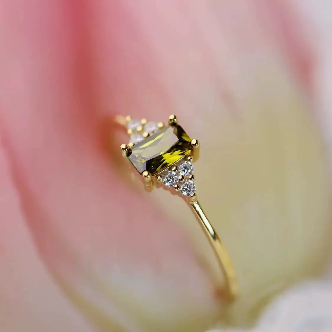 The One1| Rectangular Olive Green Gem Open Ring