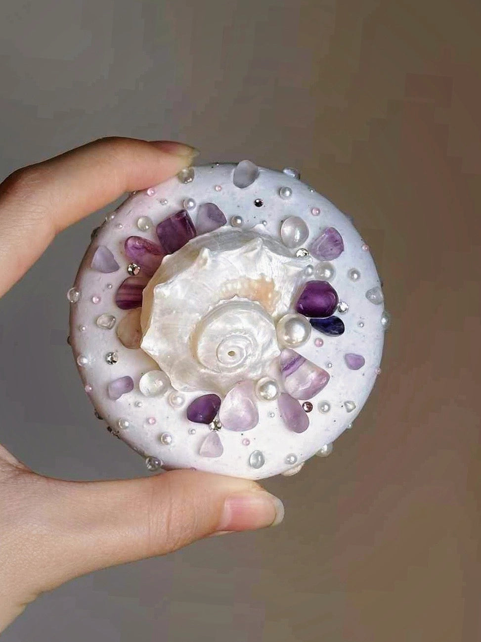 The One1 | Handmade Conch Shell mirror with lavender purple, Summer shell pearl, best gift for her
