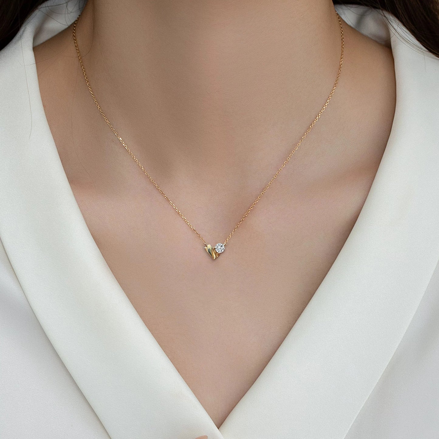 The One1| Steling Sliver Heart Necklace with Diamond for woman, 14K Gold Plated, summer necklace