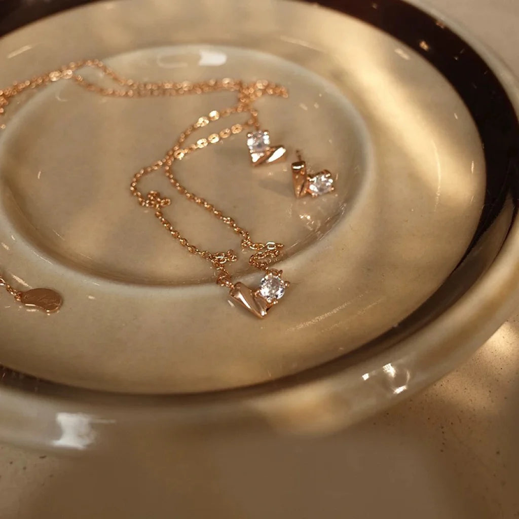The One1| Steling Sliver Heart Necklace with Diamond for woman, 14K Gold Plated, summer necklace