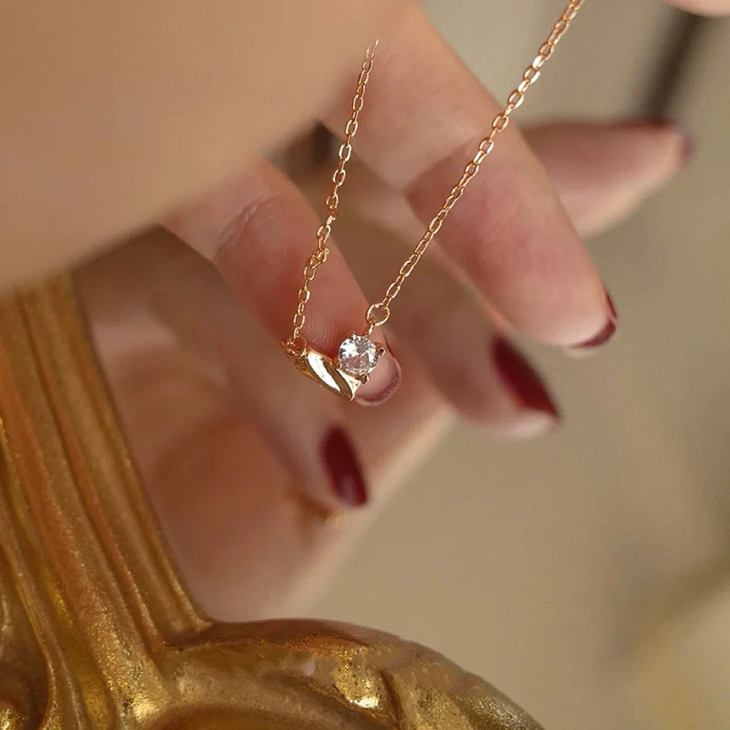 The One1| Steling Sliver Heart Necklace with Diamond for woman, 14K Gold Plated, summer necklace