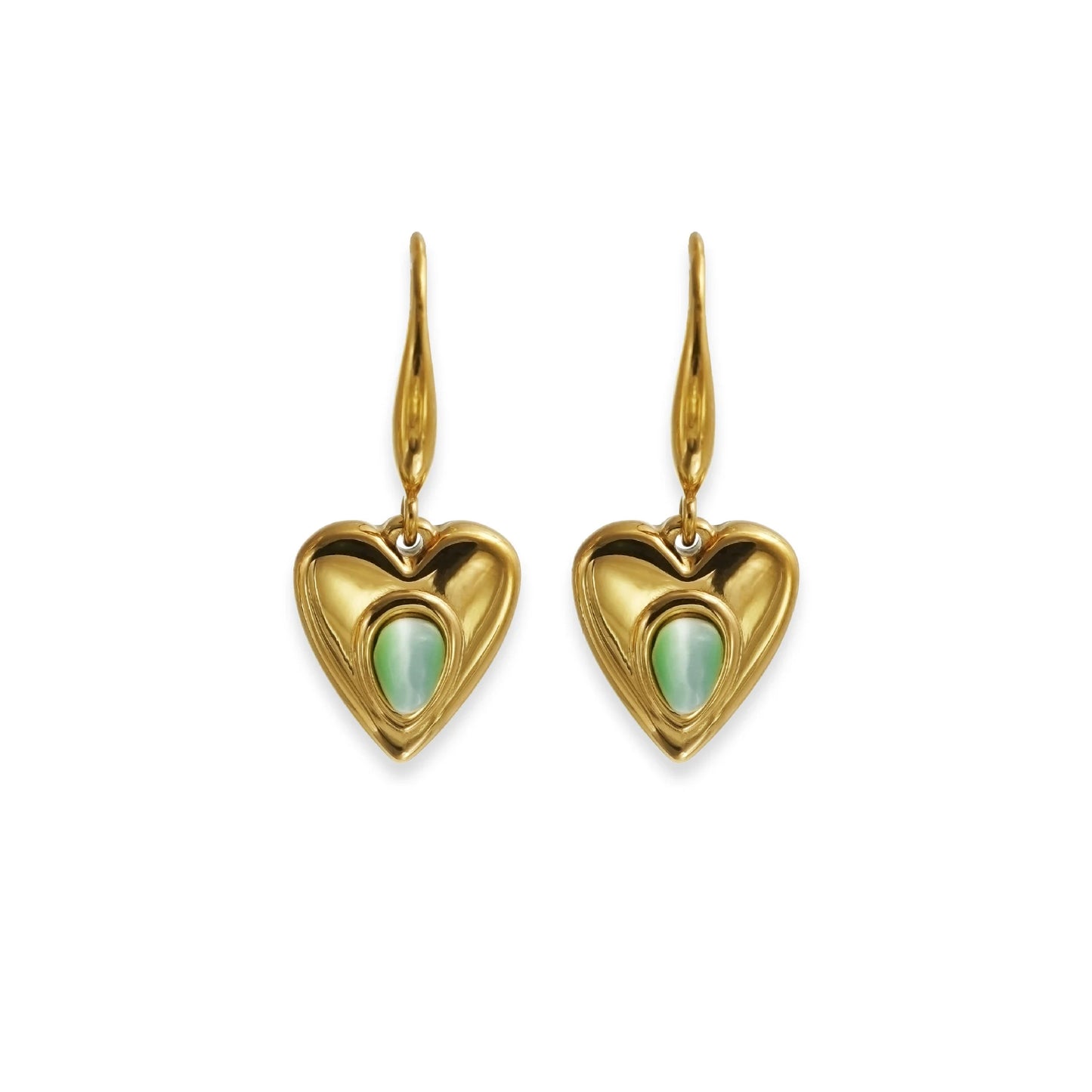 The One1| Heart Earrings for woman, 3 natural stone colors-pink, mint green and black, summer holiday earrings