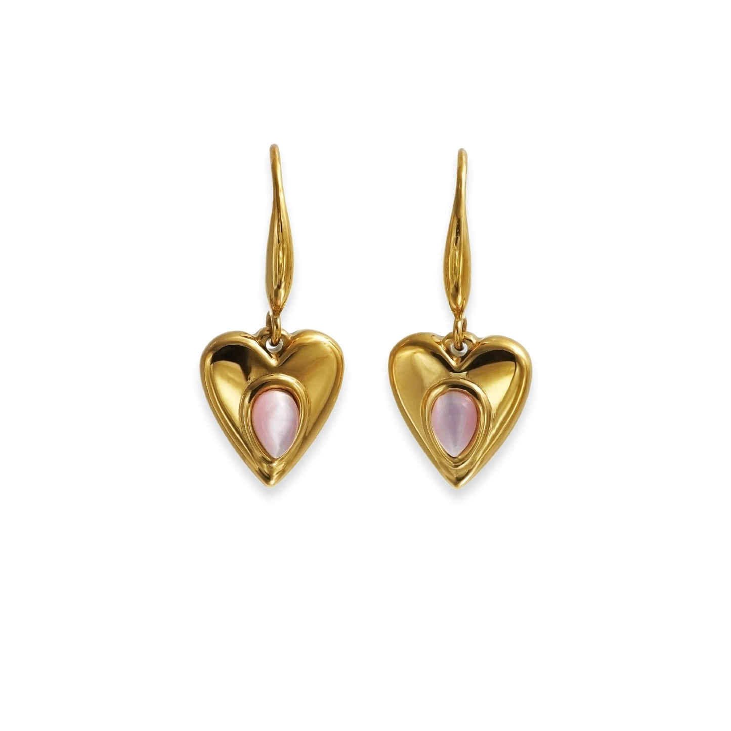 The One1| Heart Earrings for woman, 3 natural stone colors-pink, mint green and black, summer holiday earrings