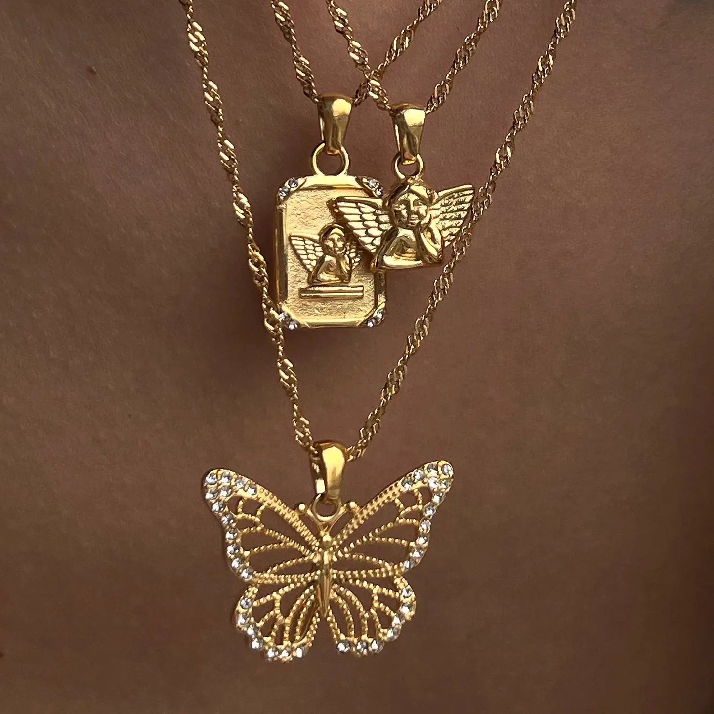 The One1| Angel squared, Cupid and Butterfly necklace for woman