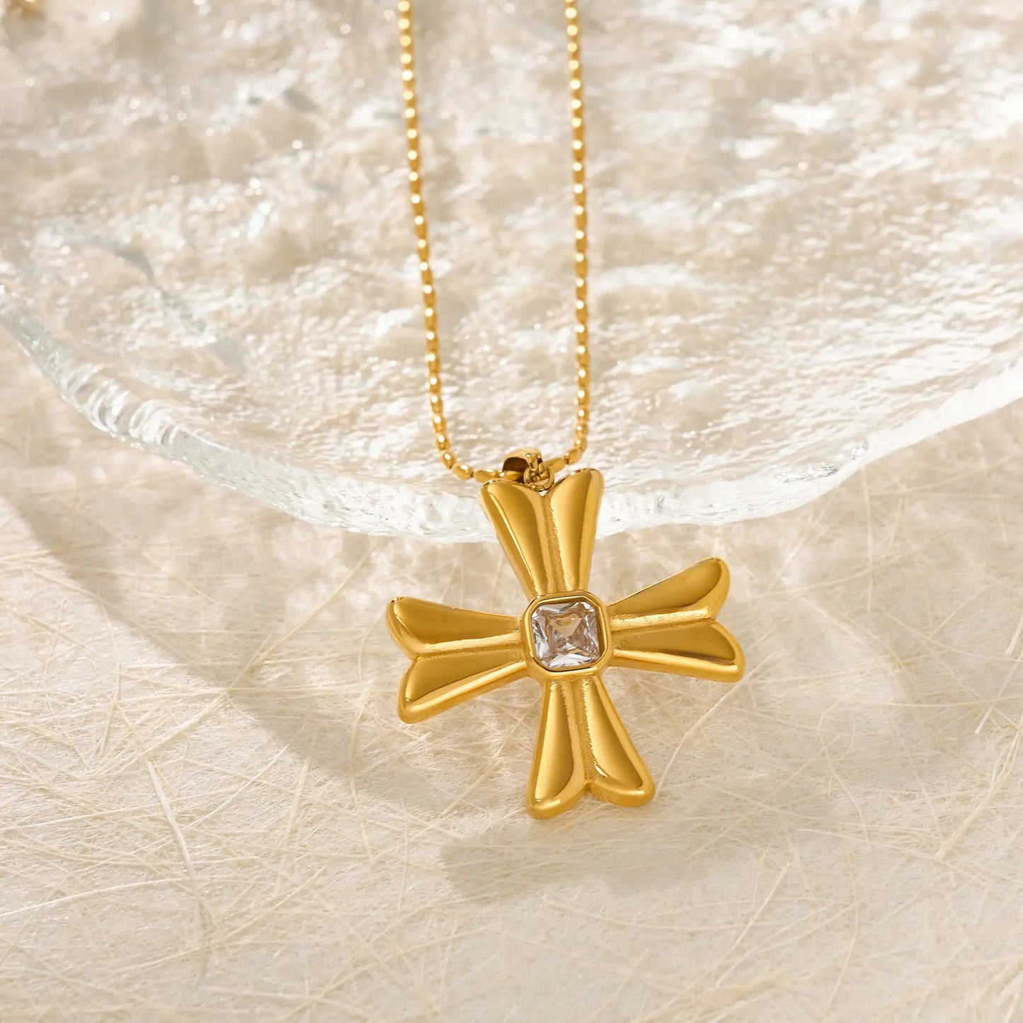 The One1| Cross necklace with diamond for woman, 18k Gold Plated