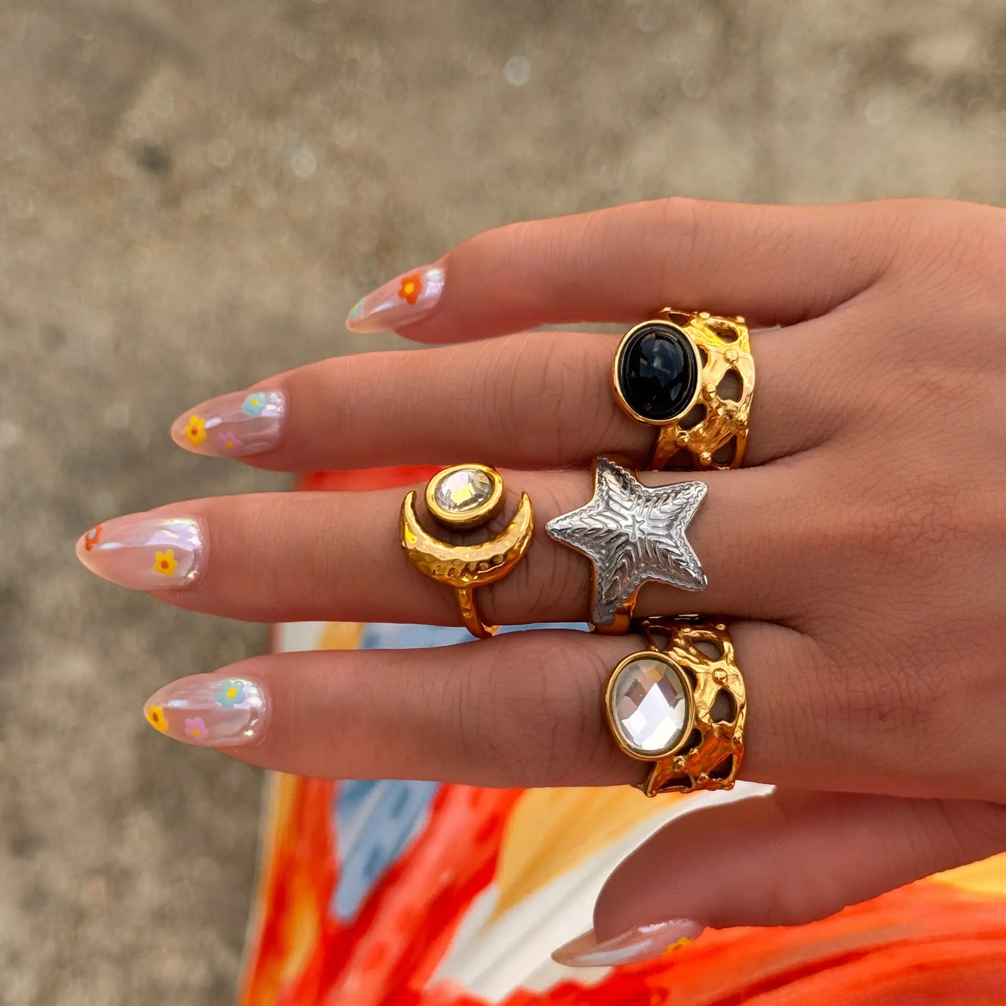 The One1| Gold White Zirconia Ring, Adjustable Ring