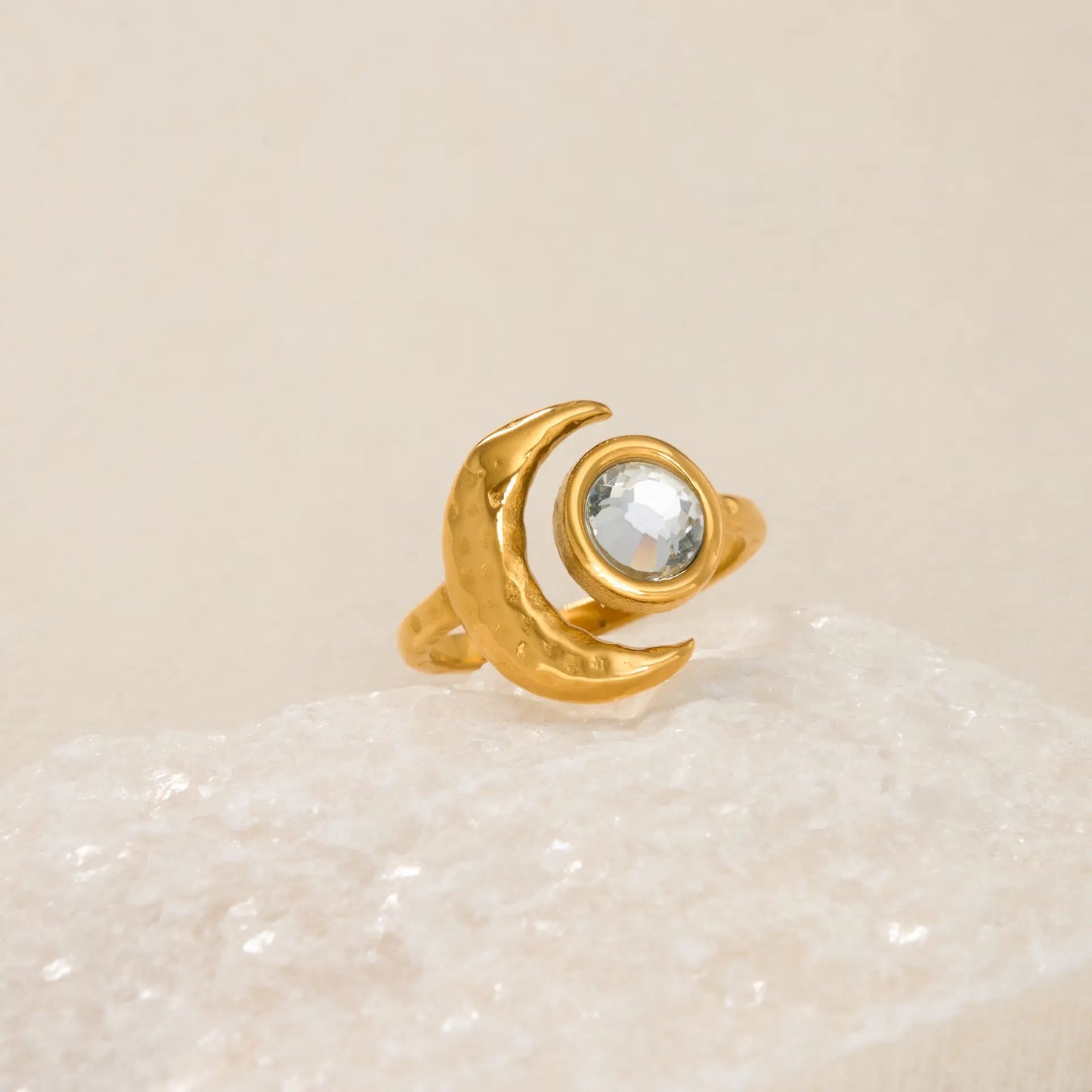 The One1| Gold White Zirconia Ring, Adjustable Ring