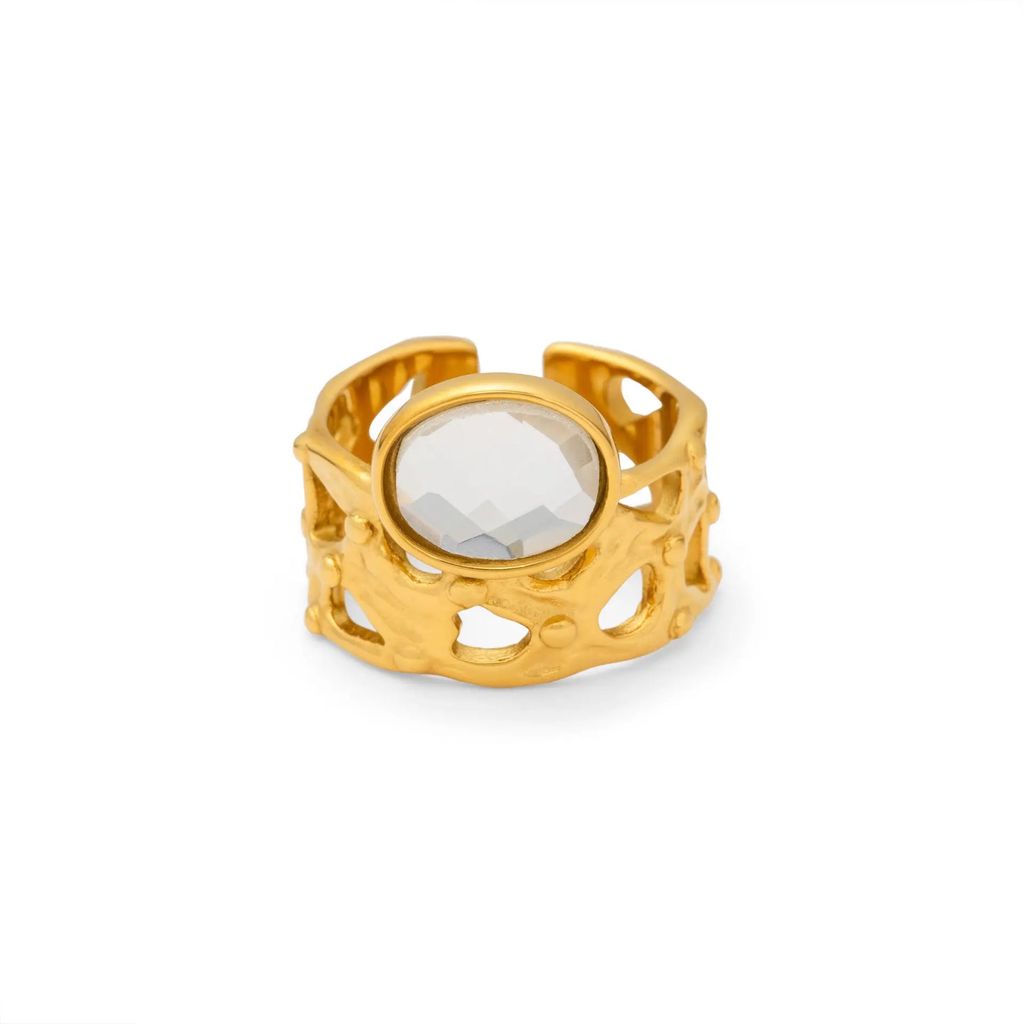 The One1| Gold White Zirconia Ring, Adjustable Ring
