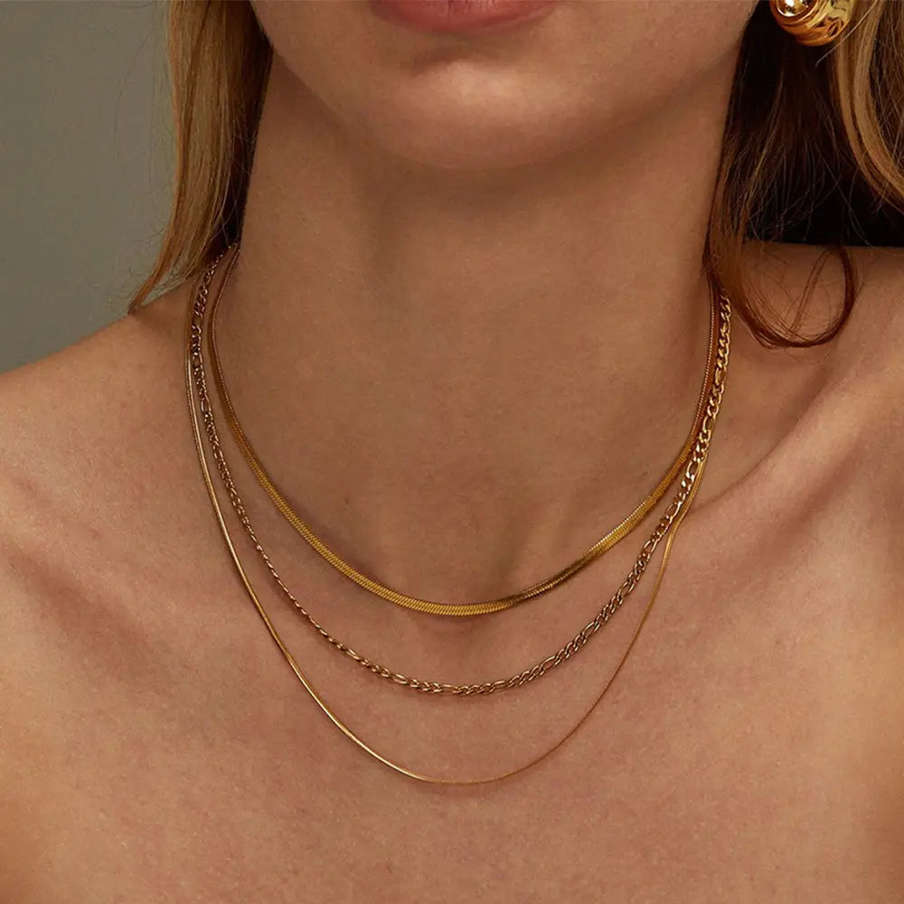 The One1| 3 IN 1 Waterproof Gold Snake Chain for woman, basic necklace for summer