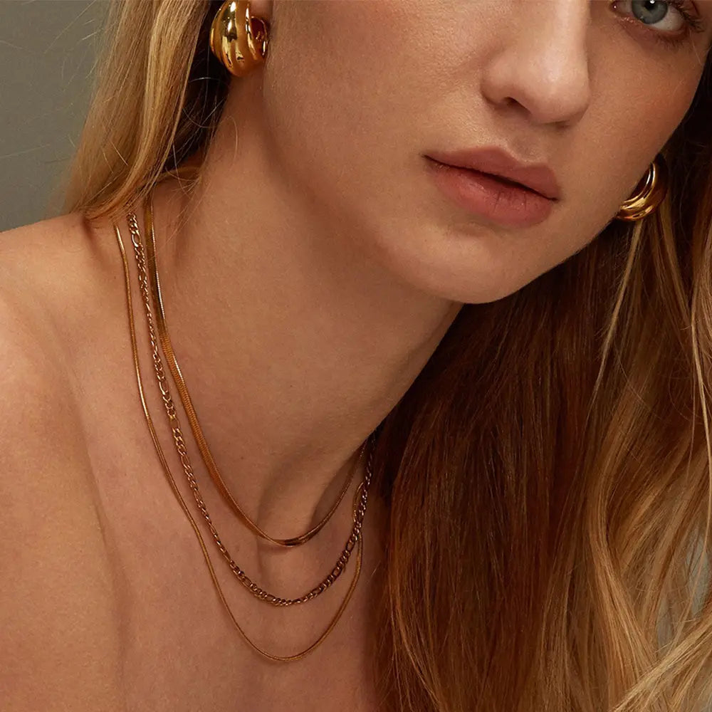 The One1| 3 IN 1 Waterproof Gold Snake Chain for woman, basic necklace for summer