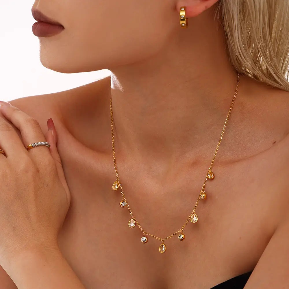 The One1| Iridescent Zircon Tassel Choker Necklace for woman, waterproof