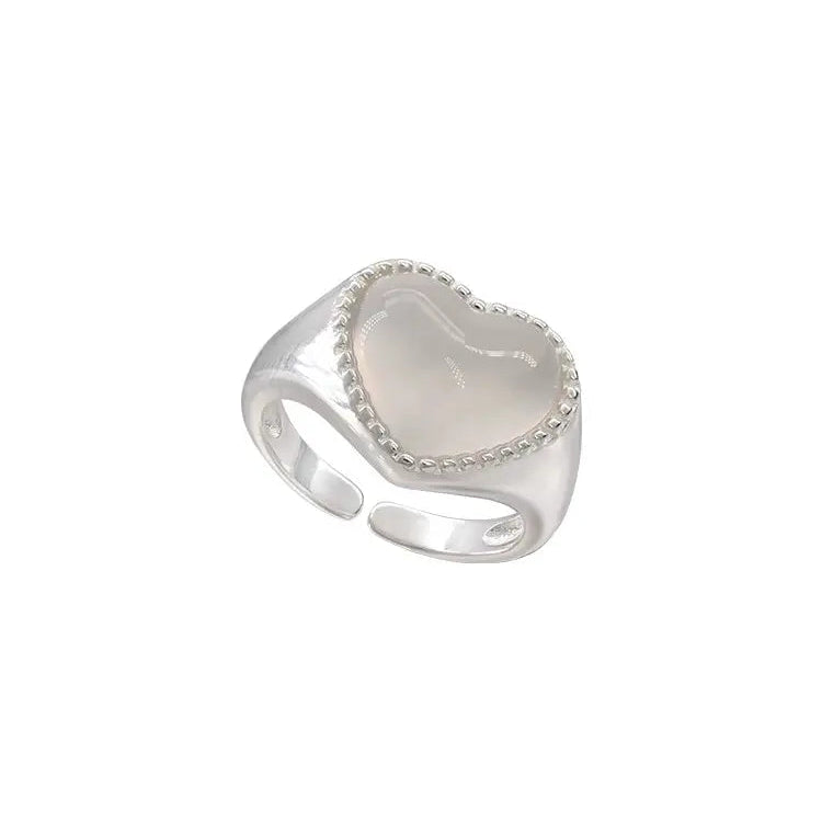 The One1| Minimal Silver Heart Agate Open Ring