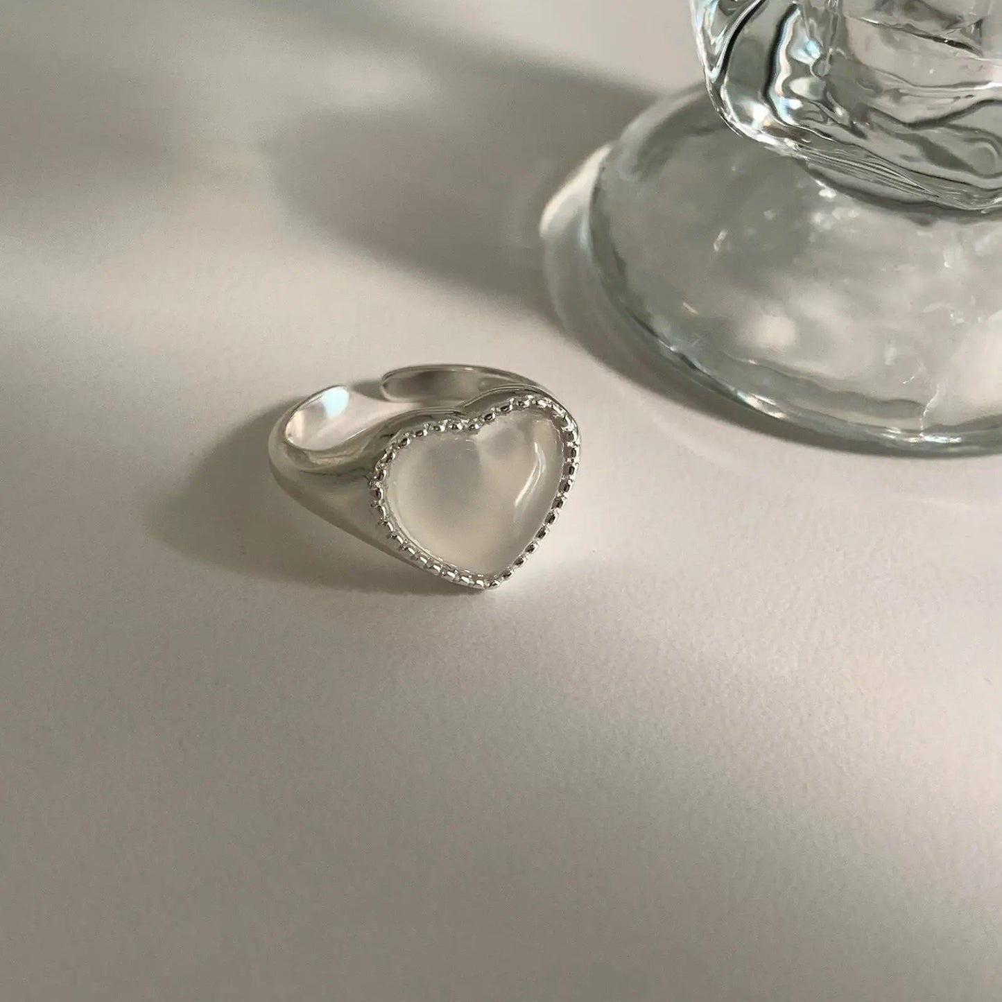 The One1| Minimal Silver Heart Agate Open Ring