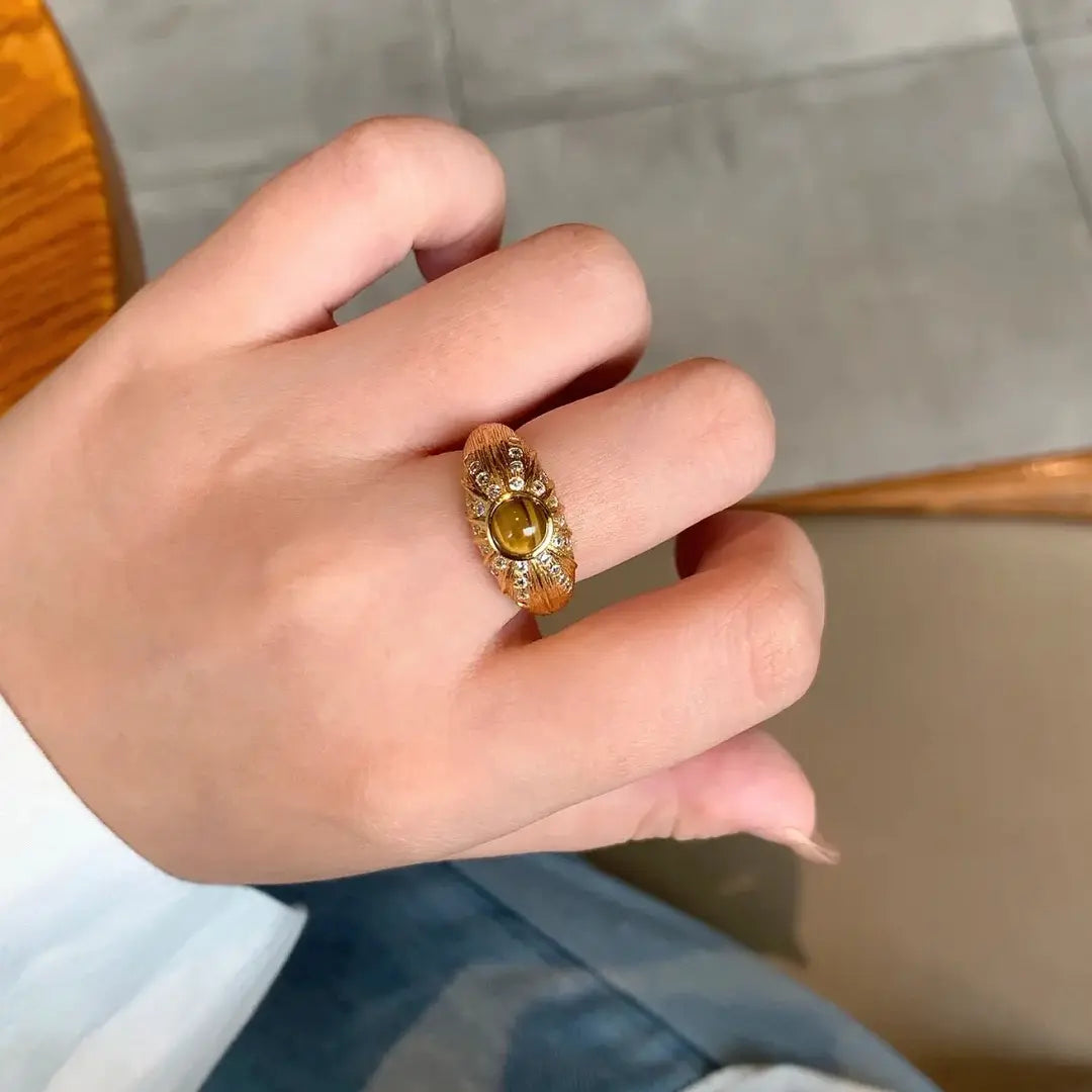 The One1| Gold Brushed Tiger Stone Ring