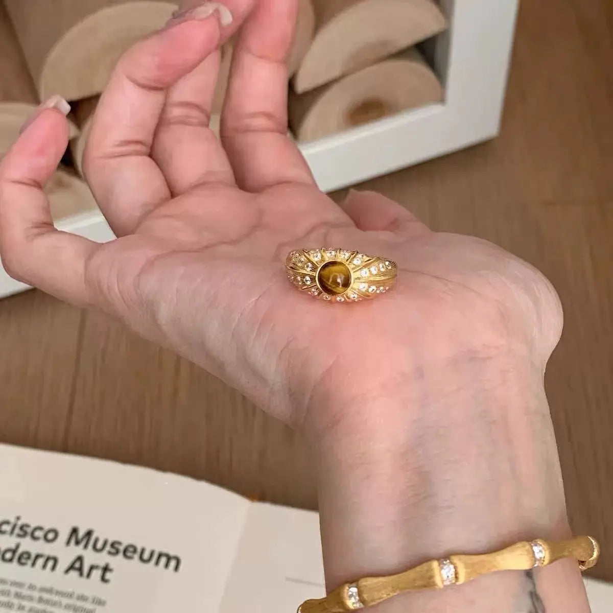 The One1| Gold Brushed Tiger Stone Ring