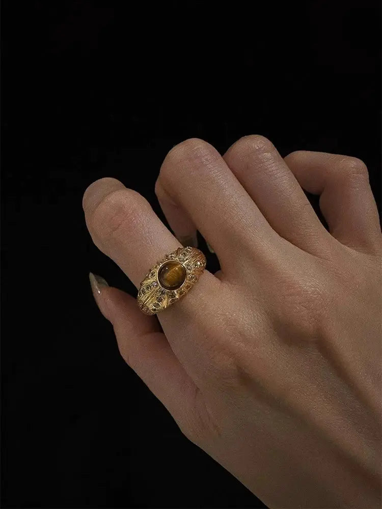 The One1| Gold Brushed Tiger Stone Ring