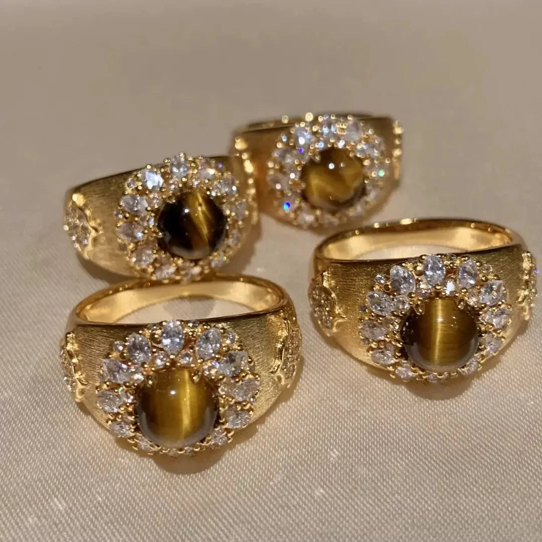The One1| Gold Brushed Tiger Stone Ring