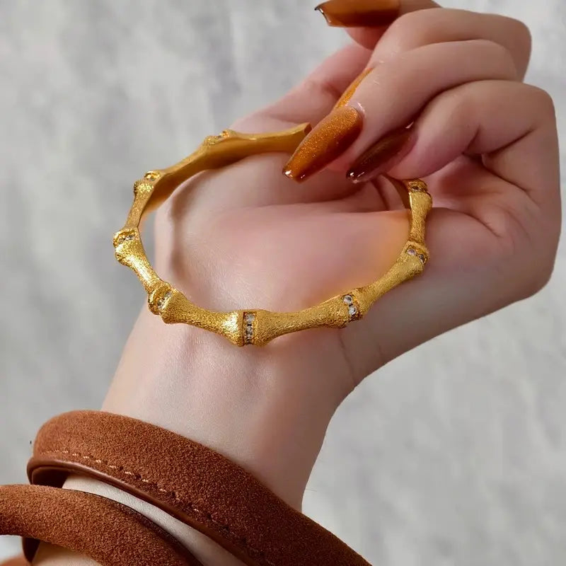 The One1| Vintage Brushed Bamboo Bracelet with Diamond, Gold and Sliver