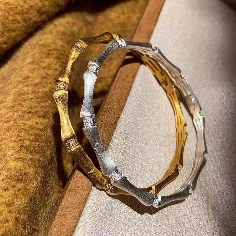 The One1| Vintage Brushed Bamboo Bracelet with Diamond, Gold and Sliver