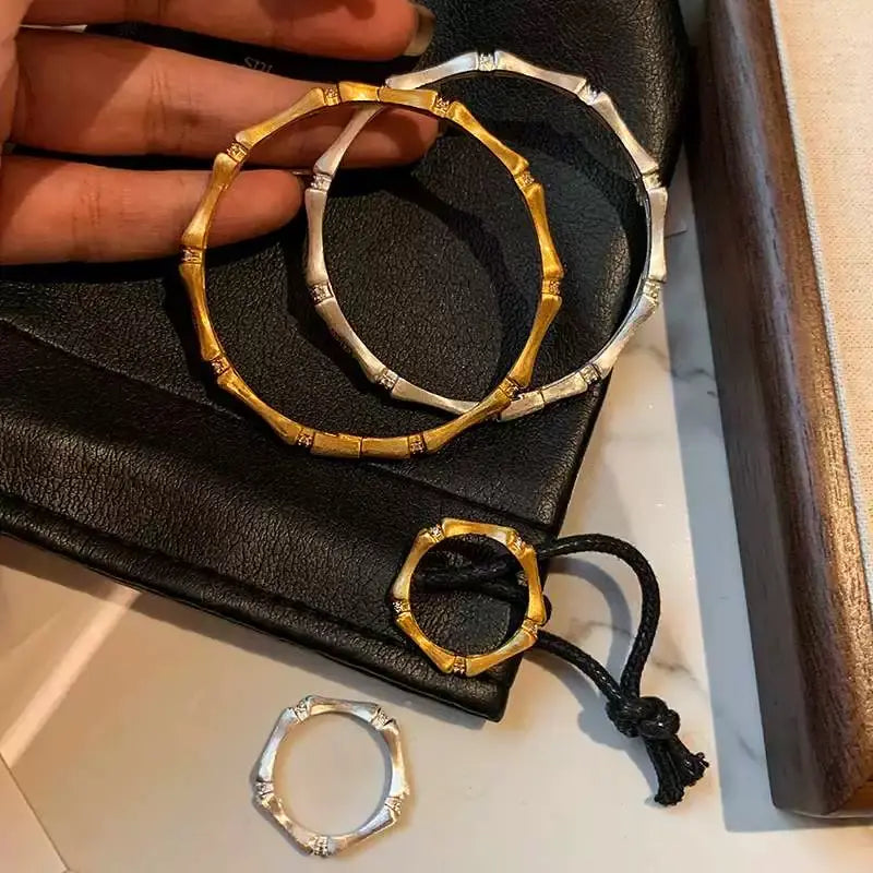 The One1| Vintage Brushed Bamboo Bracelet with Diamond, Gold and Sliver
