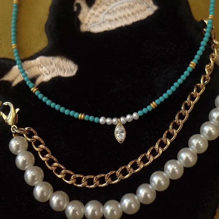 The One1| Pearl Turquoise Diamond Charm Necklace for woman