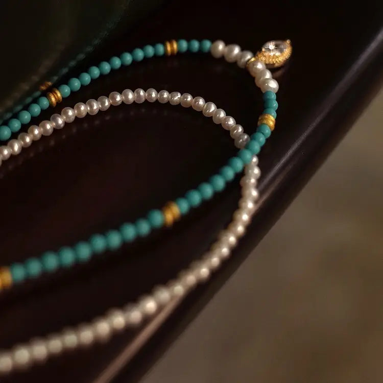 The One1| Pearl Turquoise Diamond Charm Necklace for woman