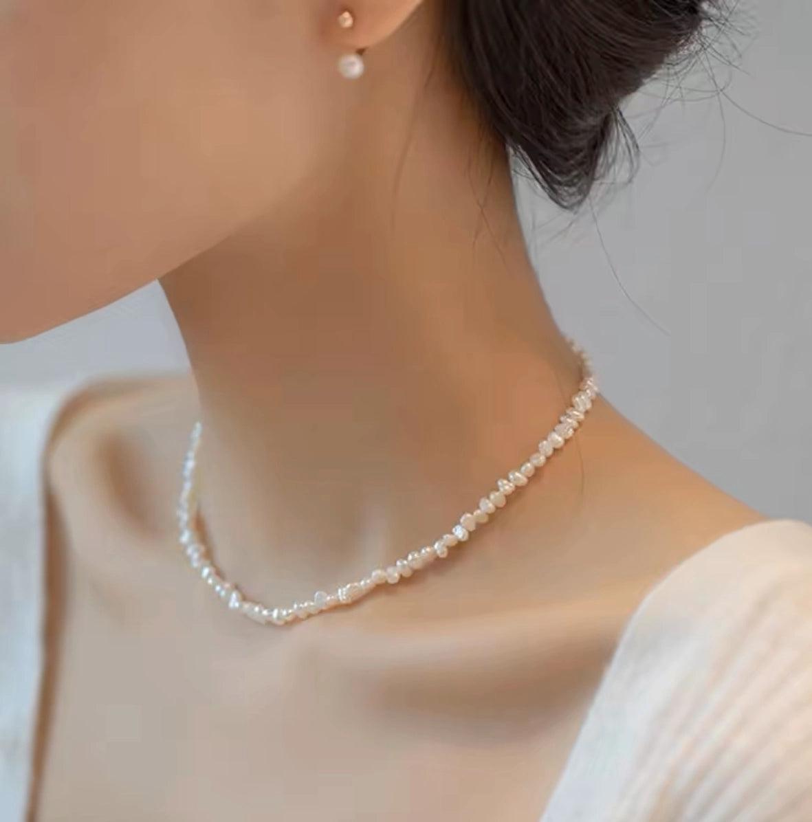 The One1| Real Freshwater Baroque Pearl Necklace Choker for Women, 2-4mm Pearl Necklace, Summer Gift for Her