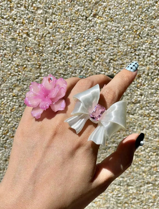 The One1| 3D Printed Silk White Bow Ring