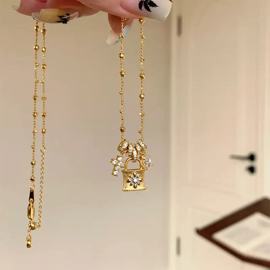 The One1| Vintage Gold Lock&Cross Detachable Necklace for woman