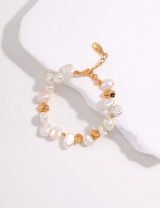 The One1| S925 Silver Natural Pearl Design  Bracelet for woman - Vintage Gold
