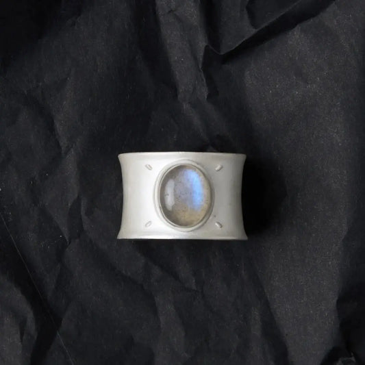 The One1| S925 Sterling Silver Matte Oval Grey Moonstone Ring, Wide Band, Open Design