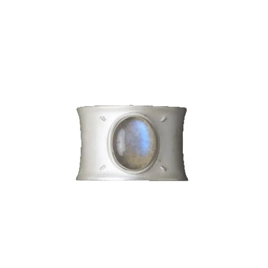 The One1| S925 Sterling Silver Matte Oval Grey Moonstone Ring, Wide Band, Open Design