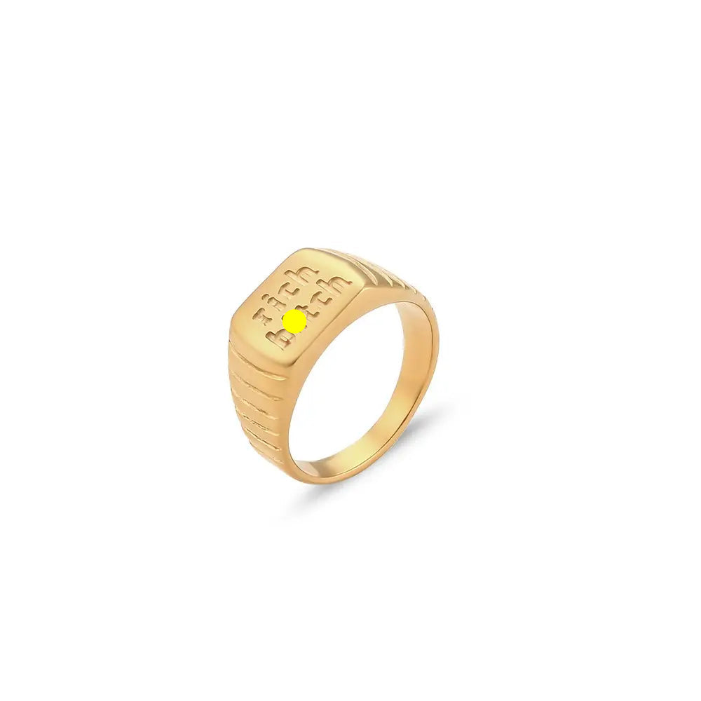 The One1| Waterproof Statement text Ring1 with Gold-tone