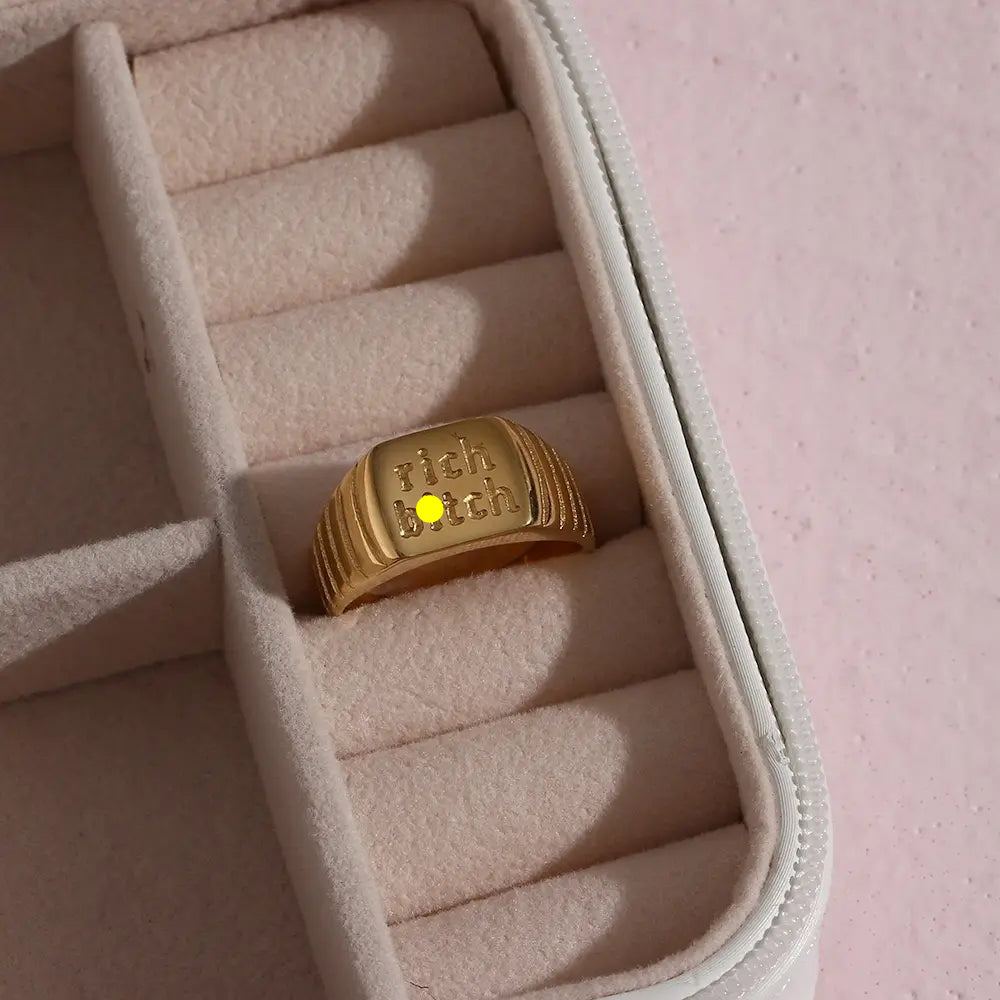 The One1| Waterproof Statement text Ring1 with Gold-tone