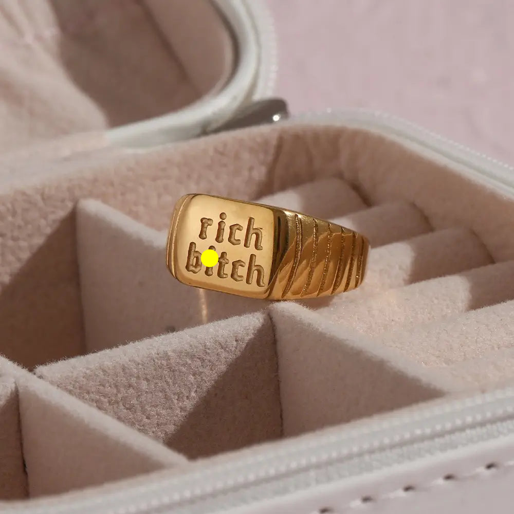 The One1| Waterproof Statement text Ring1 with Gold-tone