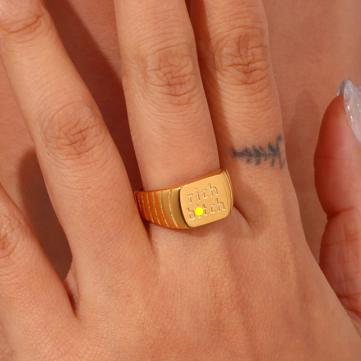 The One1| Waterproof Statement text Ring1 with Gold-tone