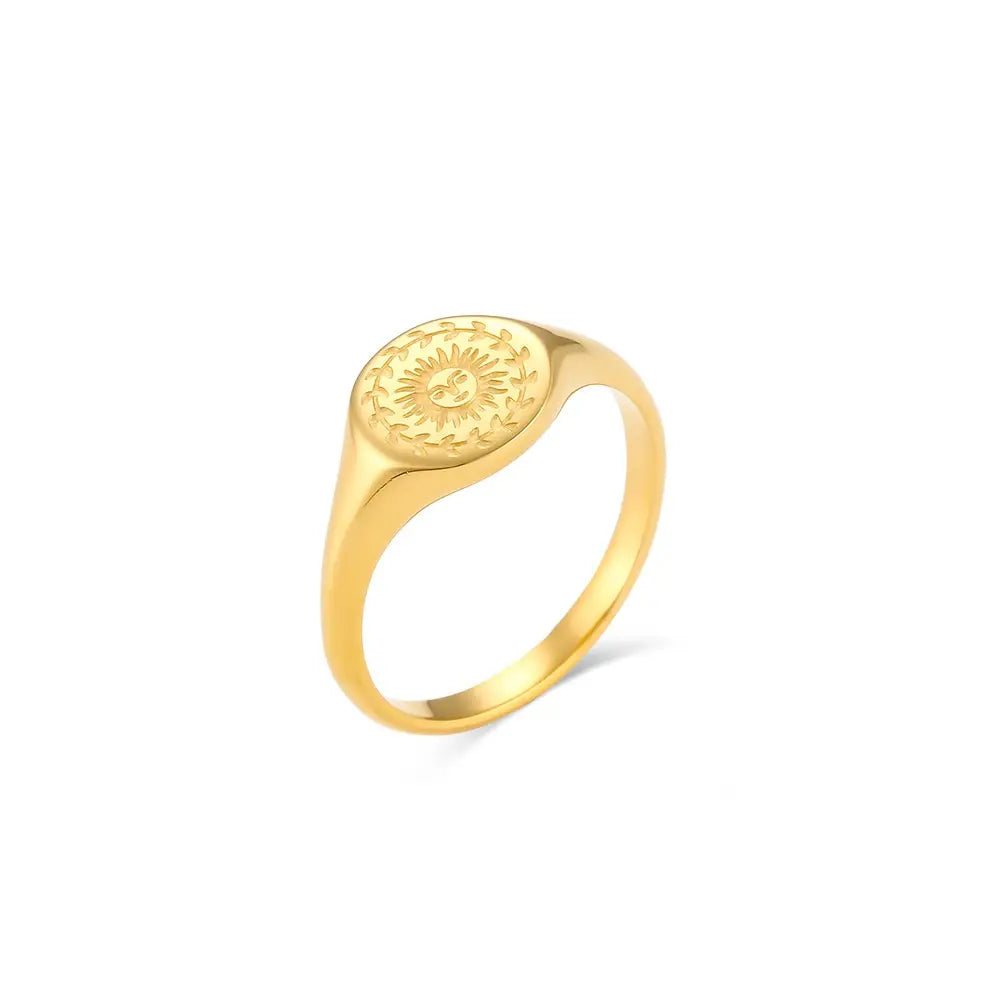 The One1| Waterproof Sun Face Ring with Gold-tone