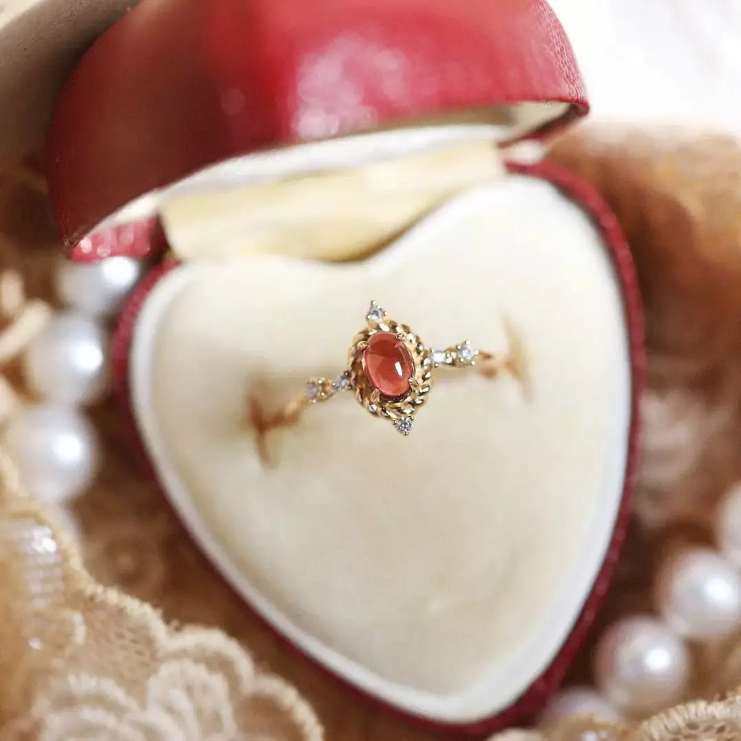The One1| Gold-Tone Oval Wreath Open Ring with Red Gemstone