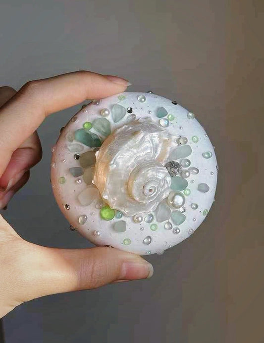 The One1 | Handmade Conch Shell mirror with fresh green, Summer shell pearl,  best gift for her