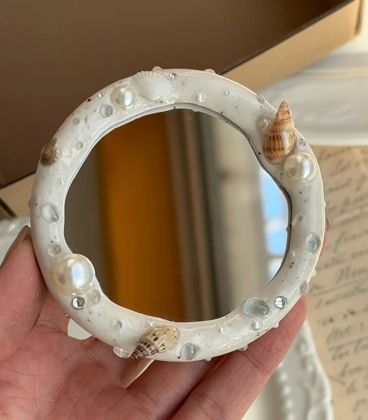 The One1 | Handmade Shell mirror with original white, Summer shell pearl,  best gift for her